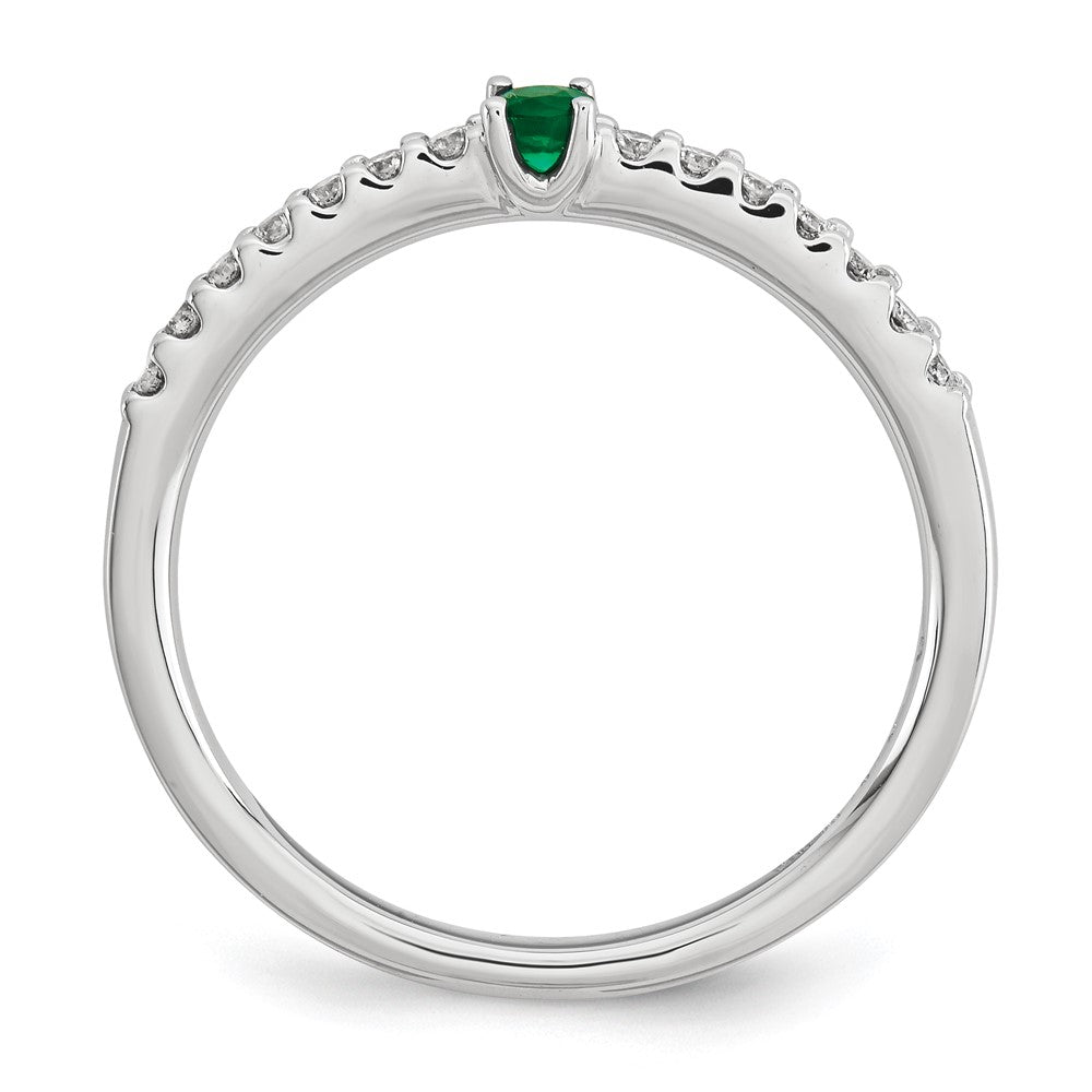 14K Weißgold Echt Diamant und Smaragd Solitär Ring
