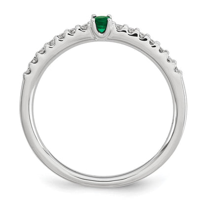 14K Weißgold Echt Diamant und Smaragd Solitär Ring