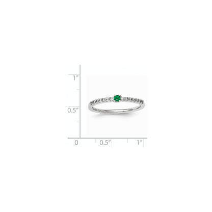 14K Weißgold Echt Diamant und Smaragd Solitär Ring