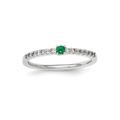 14K Weißgold Echt Diamant und Smaragd Solitär Ring