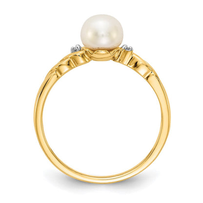 14K Gelbgold Fw Zuchtperle und Diamant Gedreht Ring
