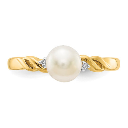 14K Gelbgold Fw Zuchtperle und Diamant Gedreht Ring
