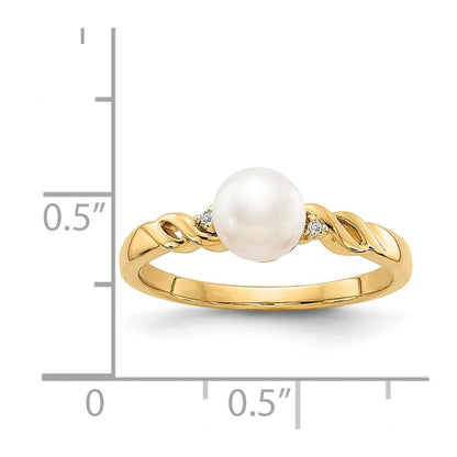 14K Gelbgold Fw Zuchtperle und Diamant Gedreht Ring