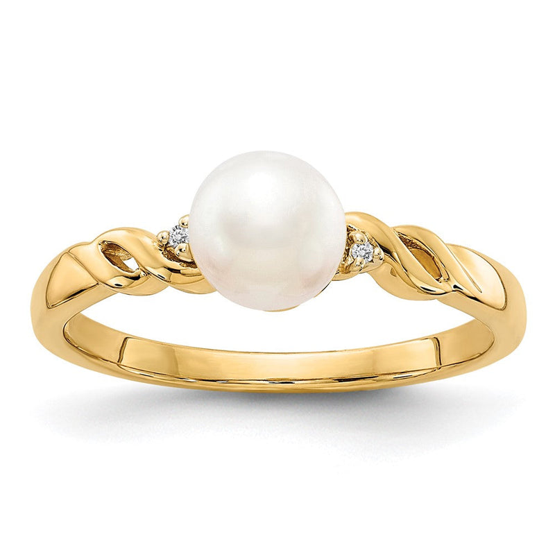 Ring aus 14K Gelbgold mit Zuchtperlen und natürlichen Diamanten in gedrehtem Design