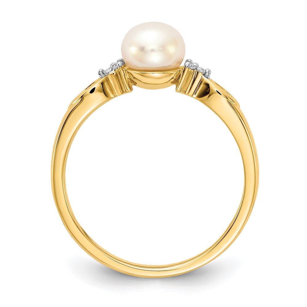 14K Gelbgold Fw Zuchtperle und Diamant Ring