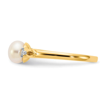 14K Gelbgold Fw Zuchtperle und Diamant Ring