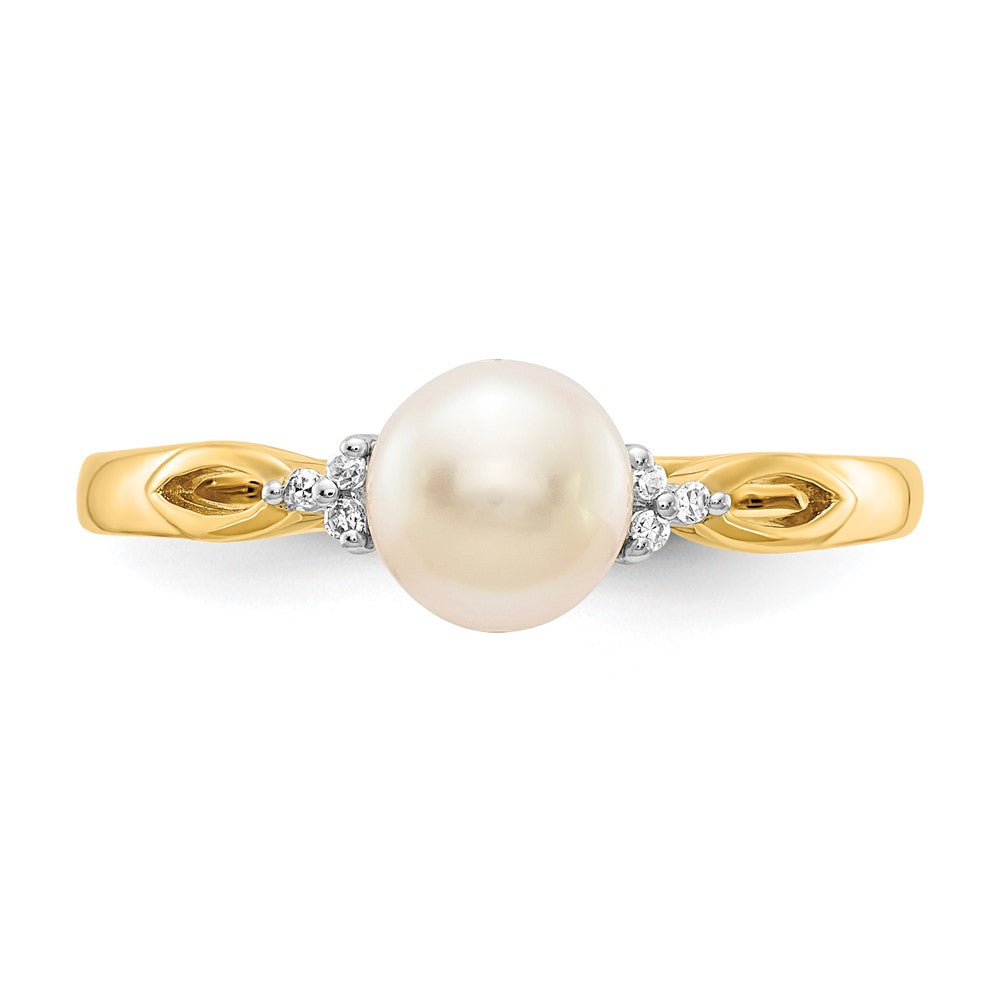 14K Gelbgold Fw Zuchtperle und Diamant Ring
