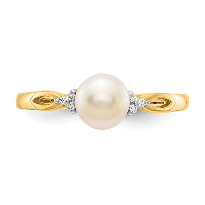 14K Gelbgold Fw Zuchtperle und Diamant Ring