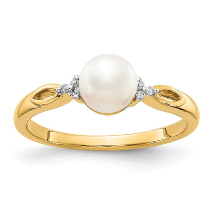 14K Gelbgold Fw Zuchtperle und Diamant Ring