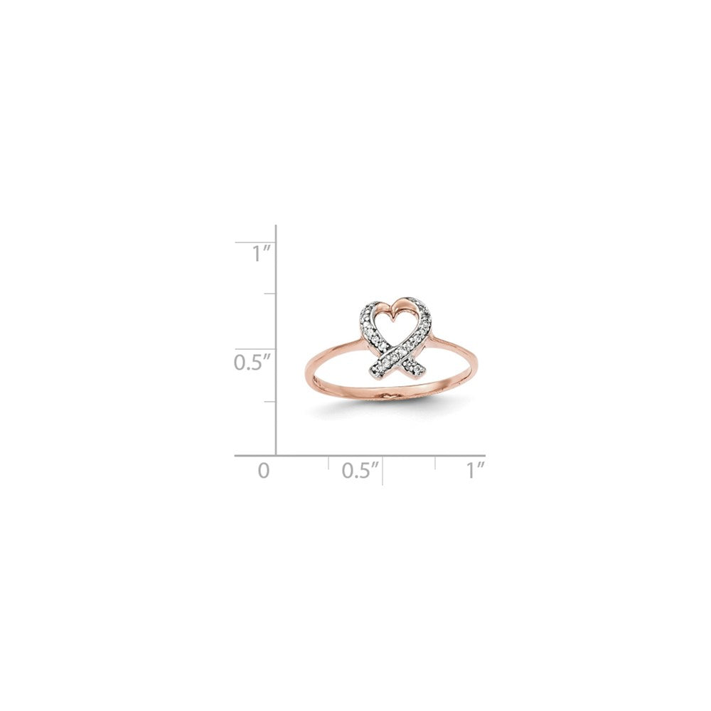14K Roségold Diamant-Bewusstseinsschleife-Herz-Ring