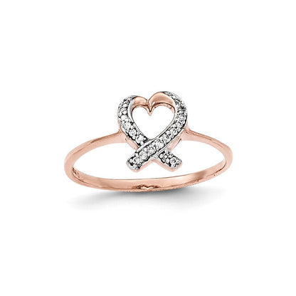 14K Roségold Diamant-Bewusstseinsschleife-Herz-Ring