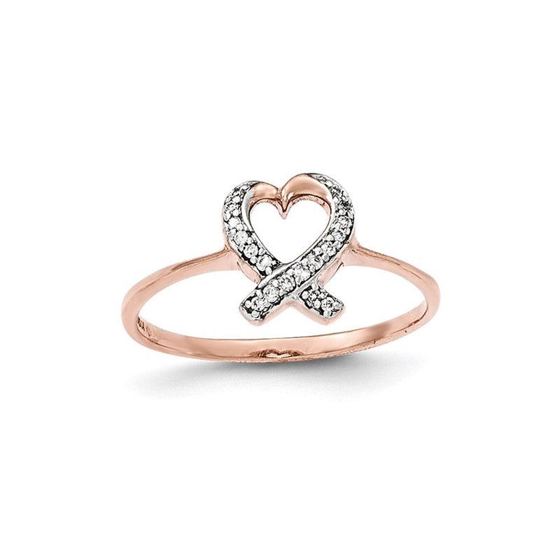 14K Roségold Diamant-Bewusstseinsschleife-Herz-Ring