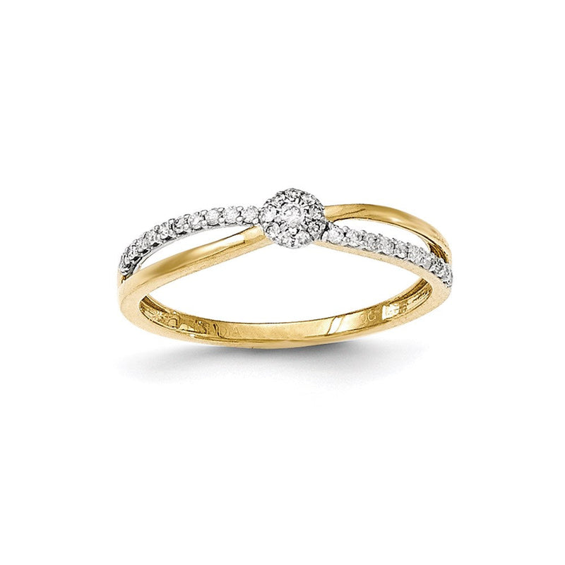 14K Gold Ring Criss-Cross poliert mit echten Diamanten