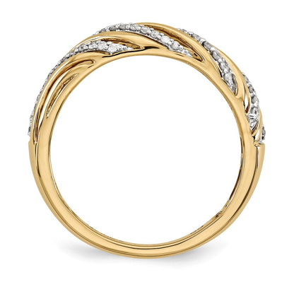 Ring aus 14K Gold, poliert, mit echten Diamanten, wellenförmig