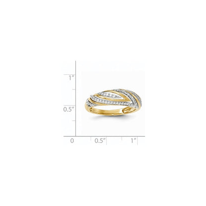 Ring aus 14K Gold, poliert, mit echten Diamanten, wellenförmig