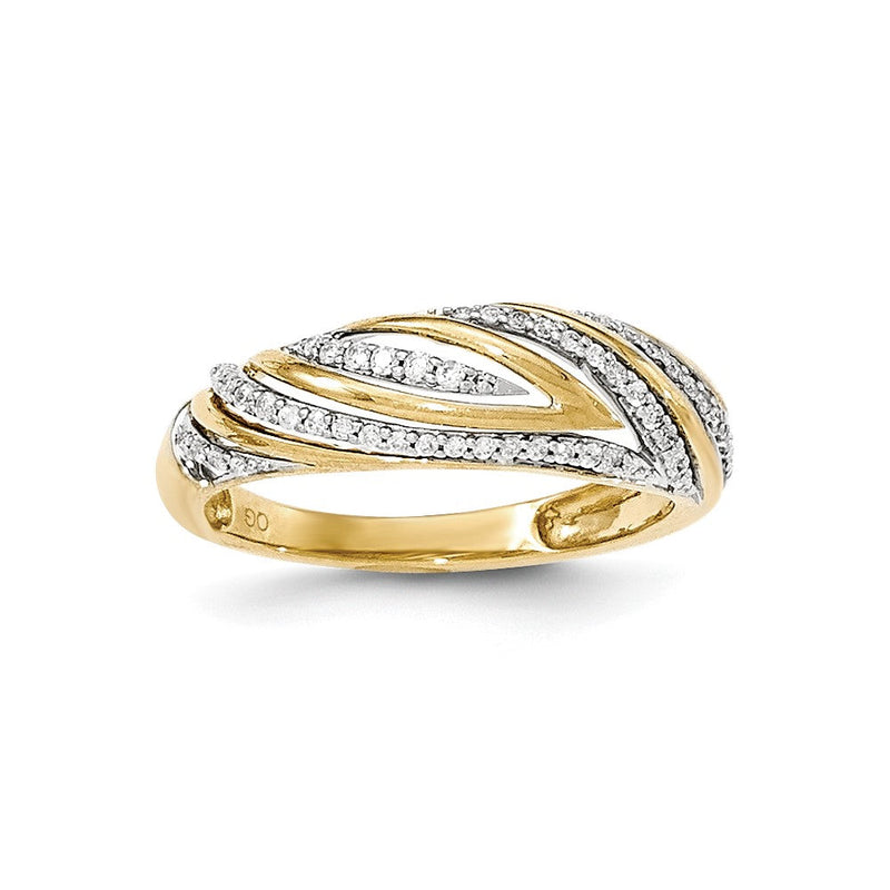Ring aus 14K Gold, poliert, mit echten Diamanten, wellenförmig