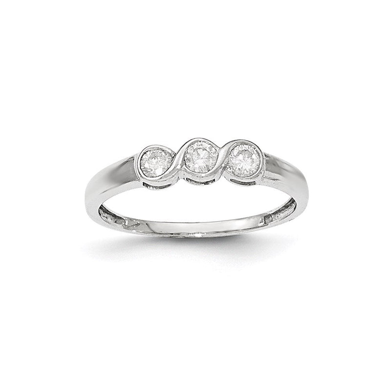 14K Weißgold Dreistein-Ring mit poliertem natürlichem Diamant