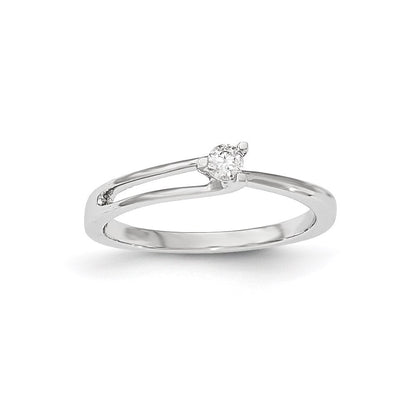 14K Weißgold Ring mit echten Diamanten, poliert