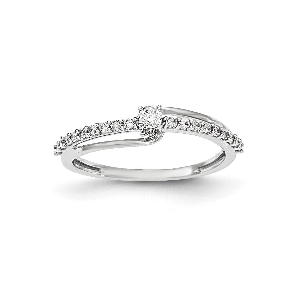 14K Weißgold Ring mit echten Diamanten, poliert