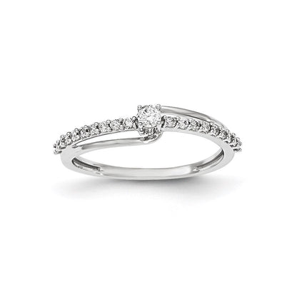 14K Weißgold Ring mit echten Diamanten, poliert