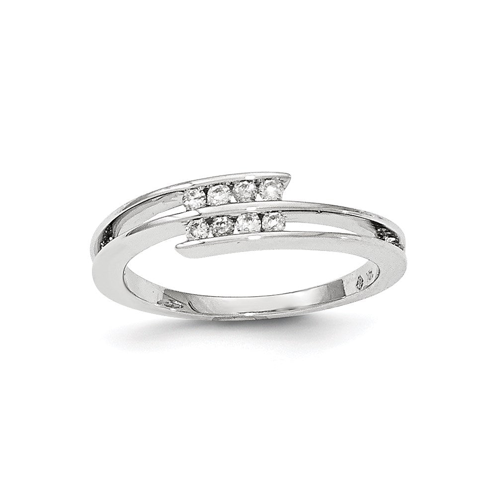 14K Weißgold Ring mit echten Diamanten, poliert
