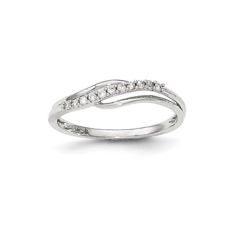 Ring aus 14K Weißgold mit poliertem Wellenmuster und echten Diamanten