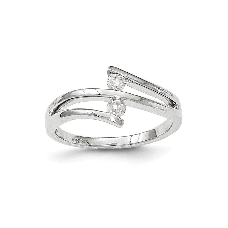 14K Weißgold Ring mit Diamant, poliert, Bypass-Design, 2 Steine
