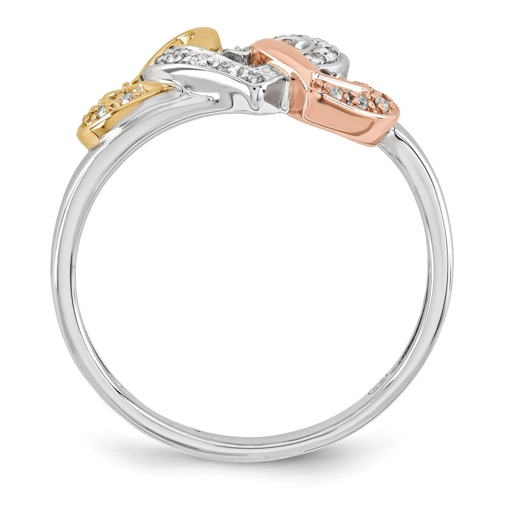 14K Tricolor-Gold Ring mit Herzdesign und natürlichen Diamanten