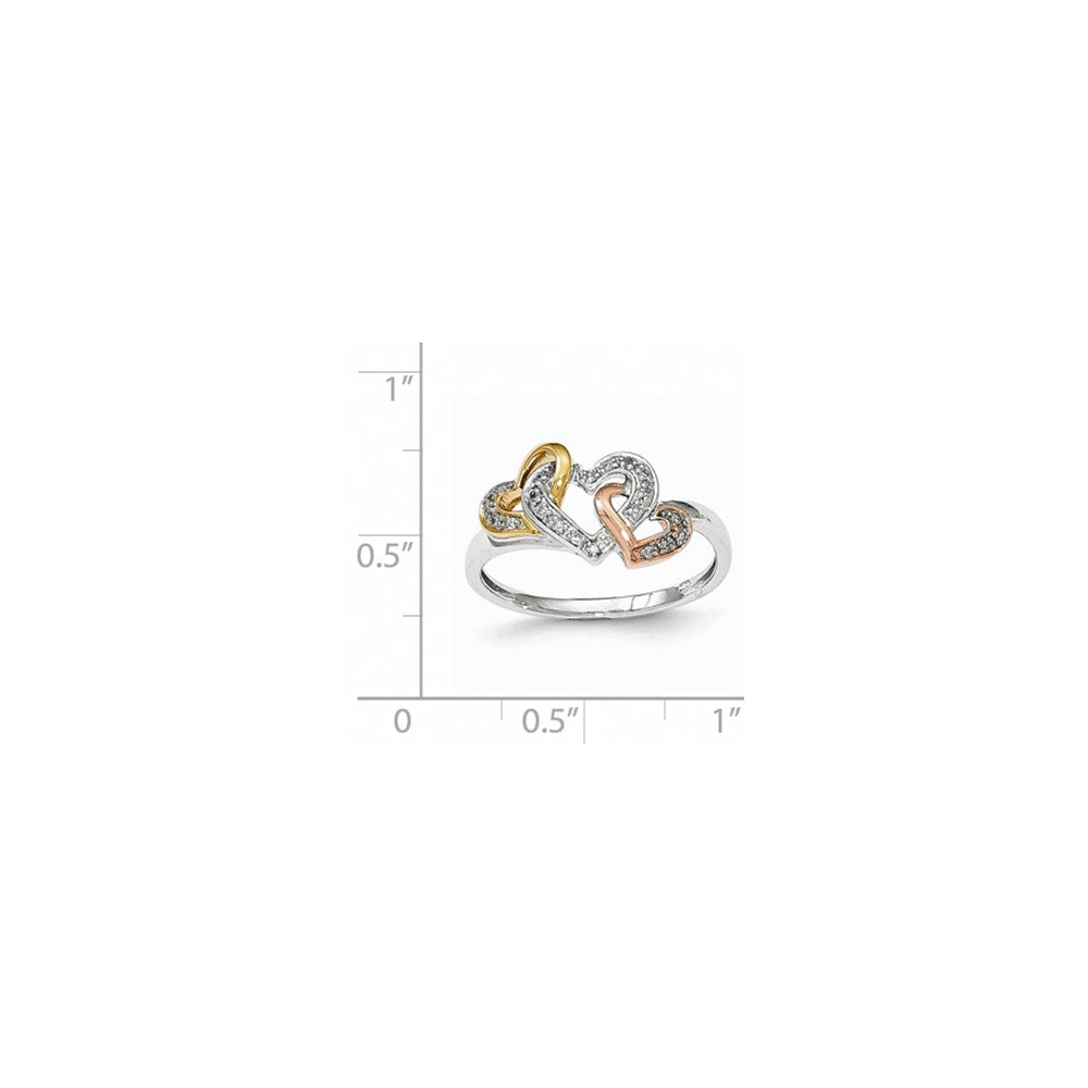 14K Tricolor-Gold Ring mit Herzdesign und natürlichen Diamanten