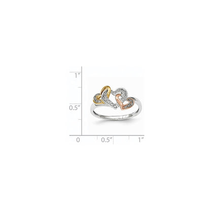 14K Tricolor-Gold Ring mit Herzdesign und natürlichen Diamanten