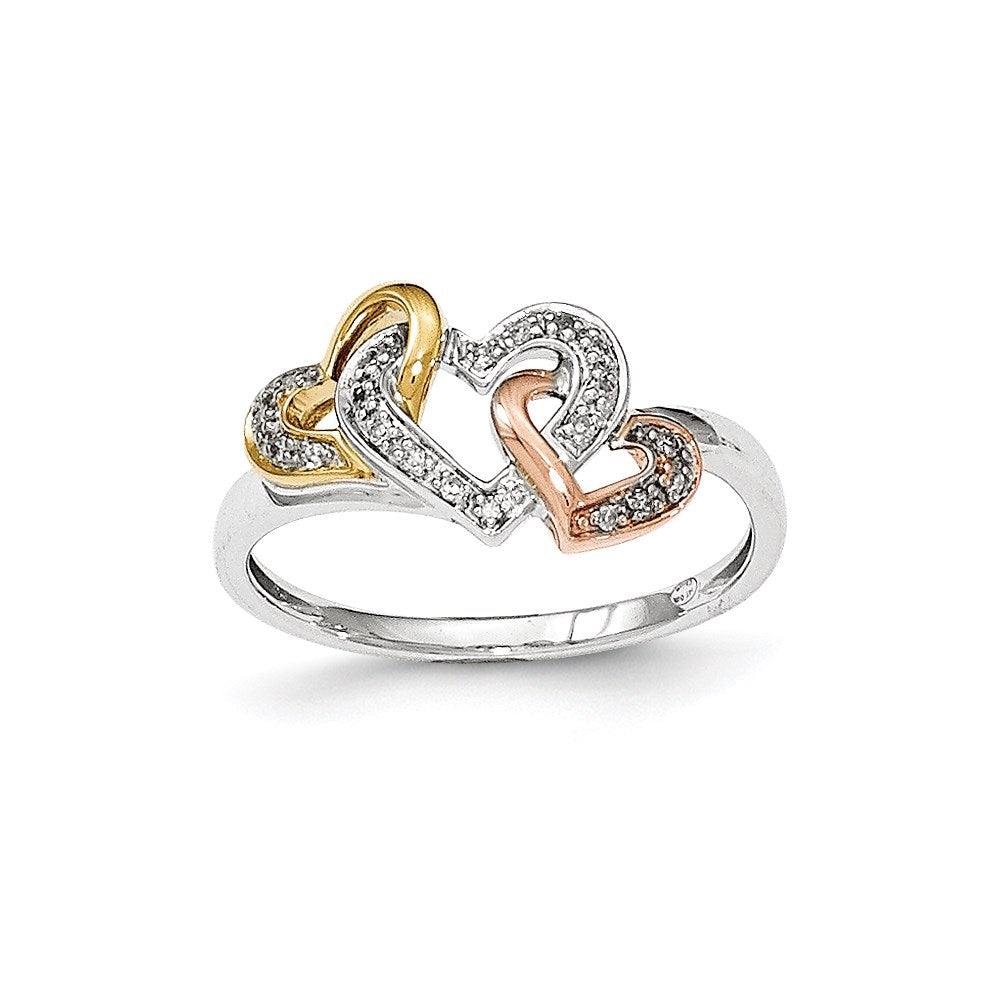 14K Tricolor-Gold Ring mit Herzdesign und natürlichen Diamanten