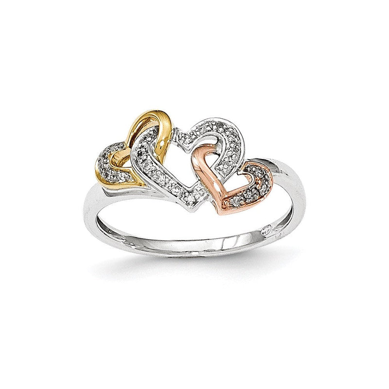 14K Tricolor-Gold Ring mit Herzdesign und natürlichen Diamanten