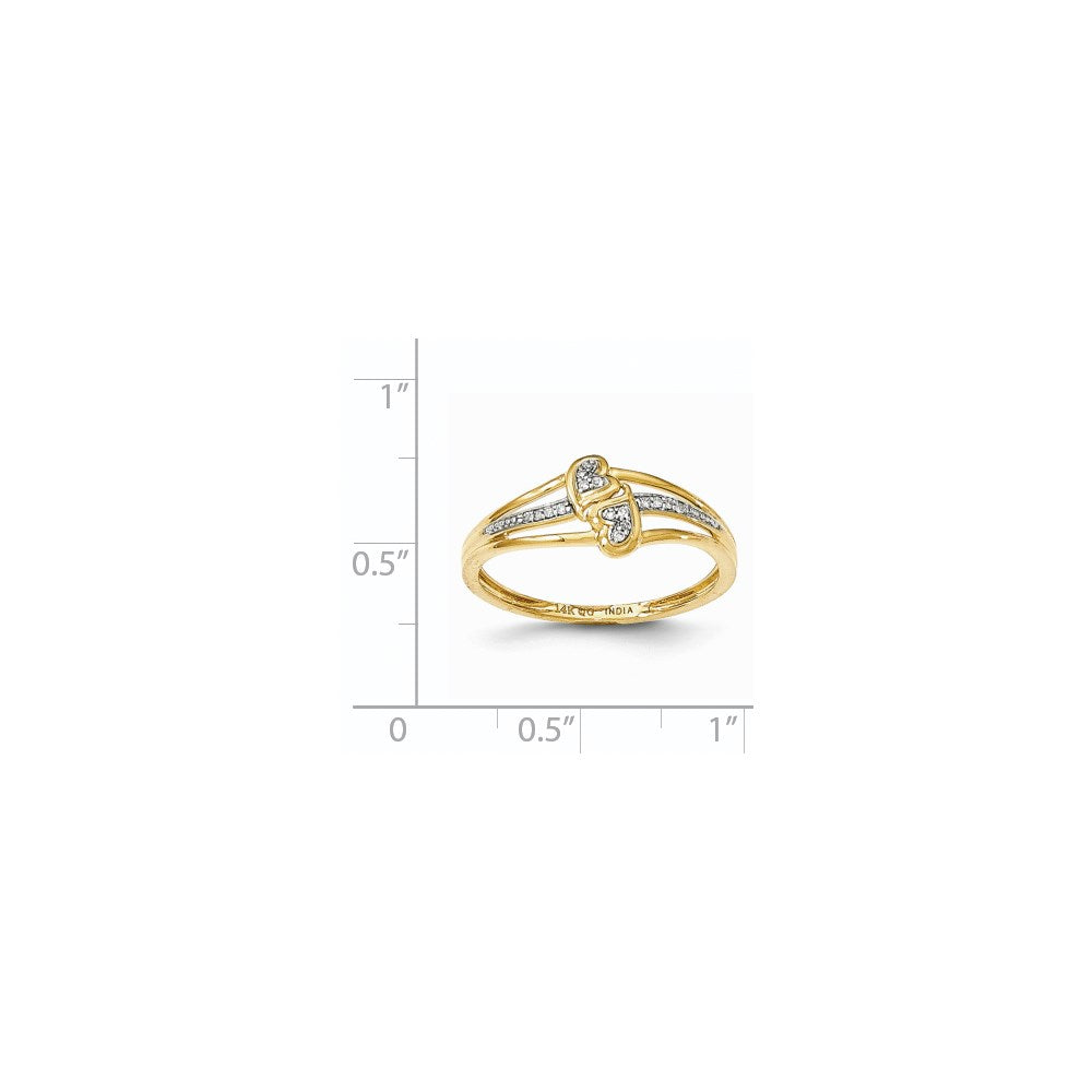 14K Gelbgold Fashion-Ring mit Diamanten im Doppelherz-Design