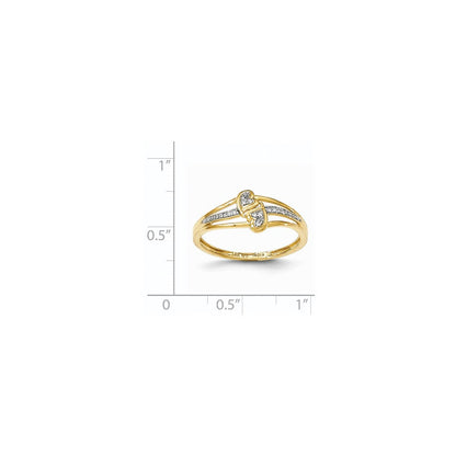 14K Gelbgold Fashion-Ring mit Diamanten im Doppelherz-Design