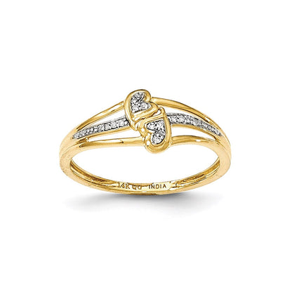 14K Gelbgold Fashion-Ring mit Diamanten im Doppelherz-Design
