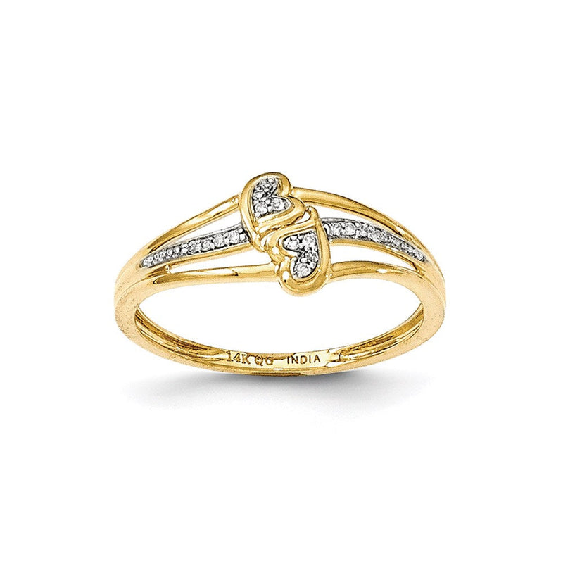 14K Gelbgold Fashion-Ring mit Diamanten im Doppelherz-Design