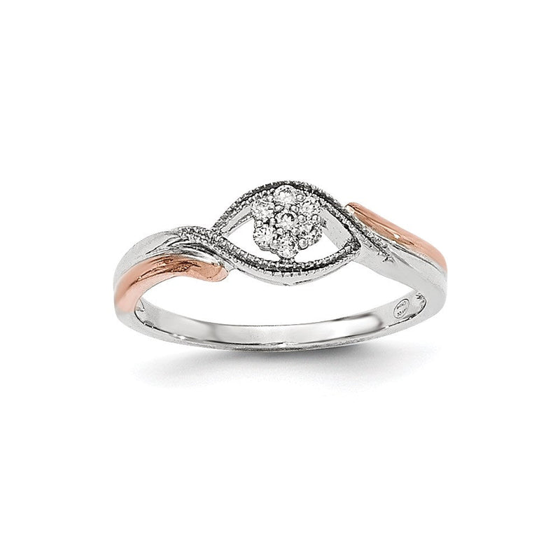 14K Gelbgold Ring mit weißer und roséfarbener Rhodinierung und natürlichen Diamanten