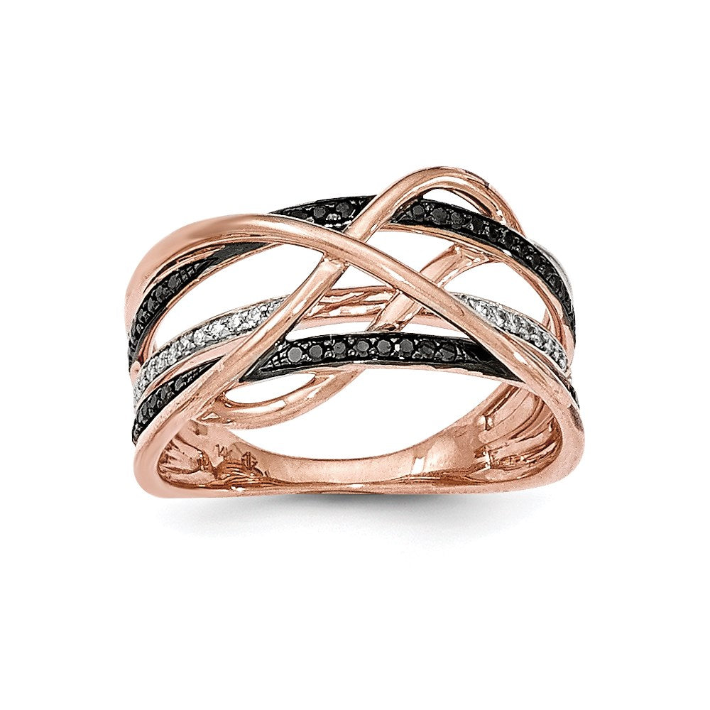14K Roségold Polierter Ring mit 2 schwarzen Diamanten/Diamant