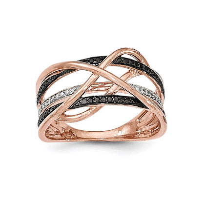 14K Roségold Polierter Ring mit 2 schwarzen Diamanten/Diamant
