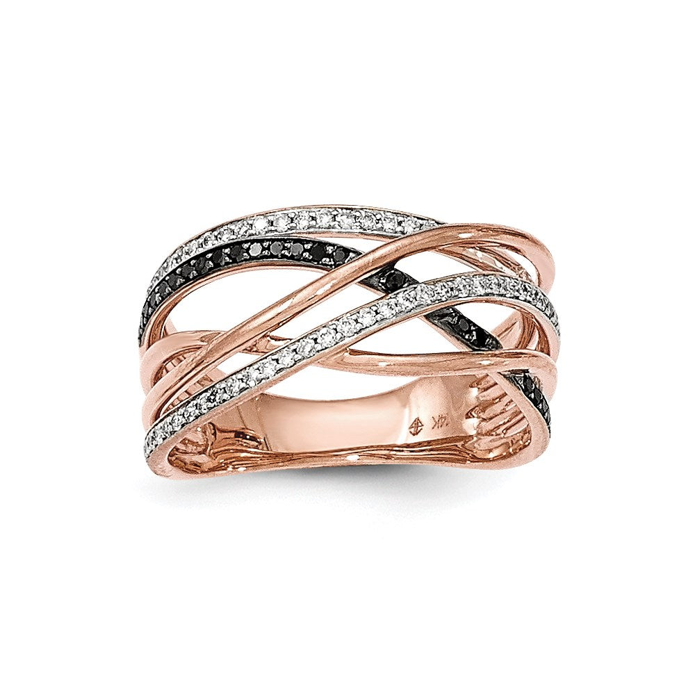 14K Roségold Polierter Ring mit 2 Diamanten und Schwarzen Echten Diamanten