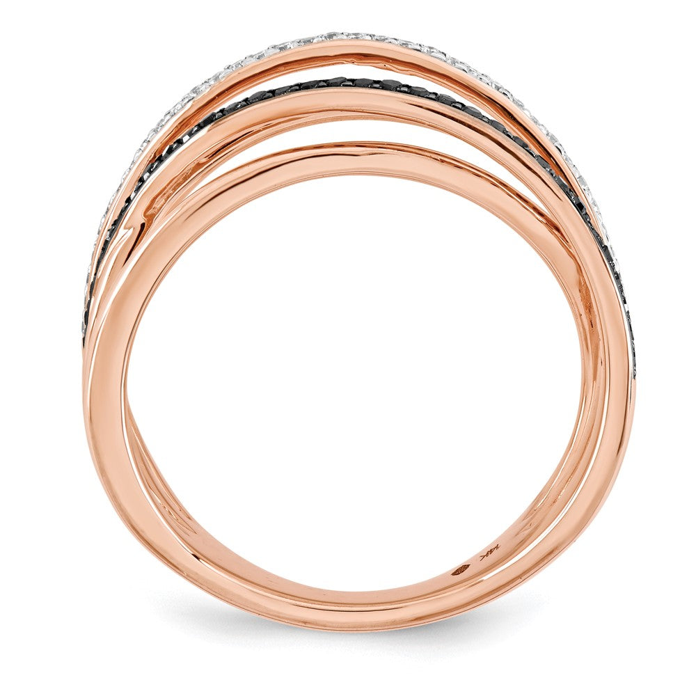 14K Roségold Polierter Ring mit echten Diamanten und schwarzen Diamanten, Fancy-Schliff