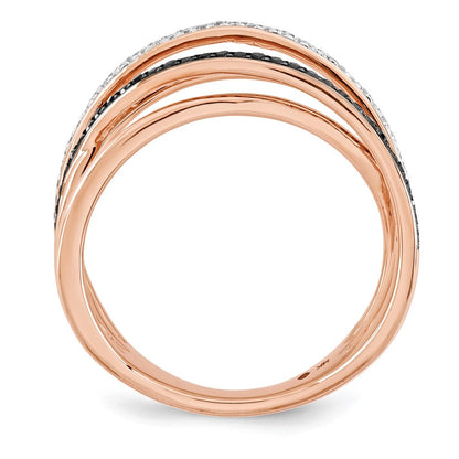 14K Roségold Polierter Ring mit echten Diamanten und schwarzen Diamanten, Fancy-Schliff