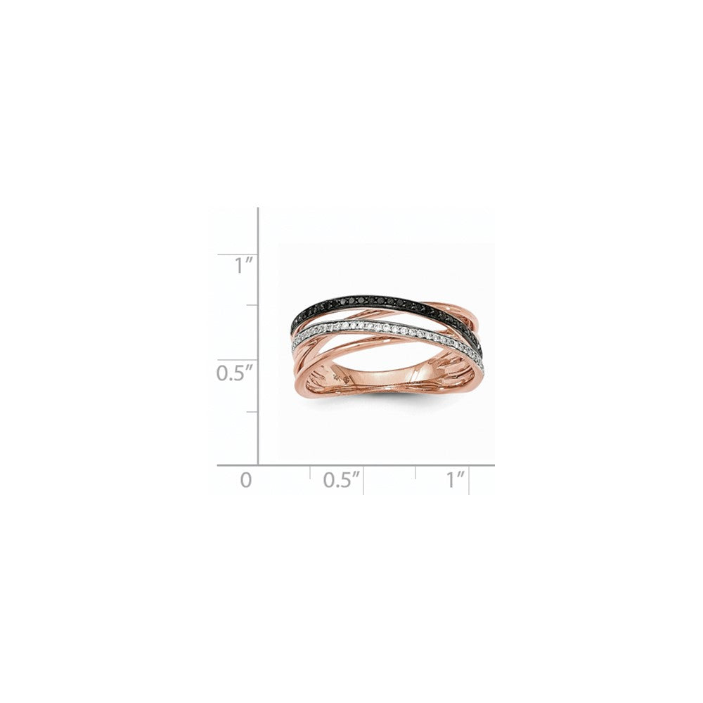 14K Roségold Polierter Ring mit echten Diamanten und schwarzen Diamanten, Fancy-Schliff