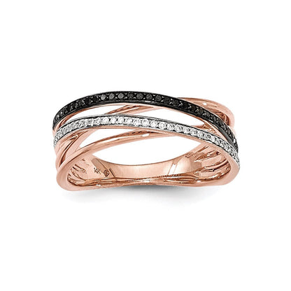14K Roségold Polierter Ring mit echten Diamanten und schwarzen Diamanten, Fancy-Schliff