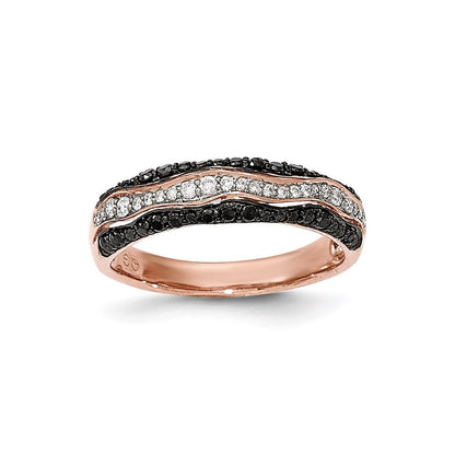 14K Roségold Ring mit schwarzen & weißen echten Diamanten