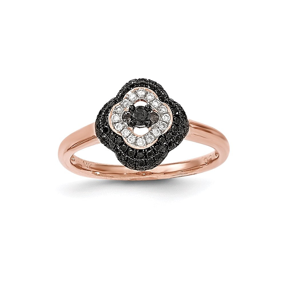 14K Roségold Ring mit echten schwarzen und weißen Diamanten