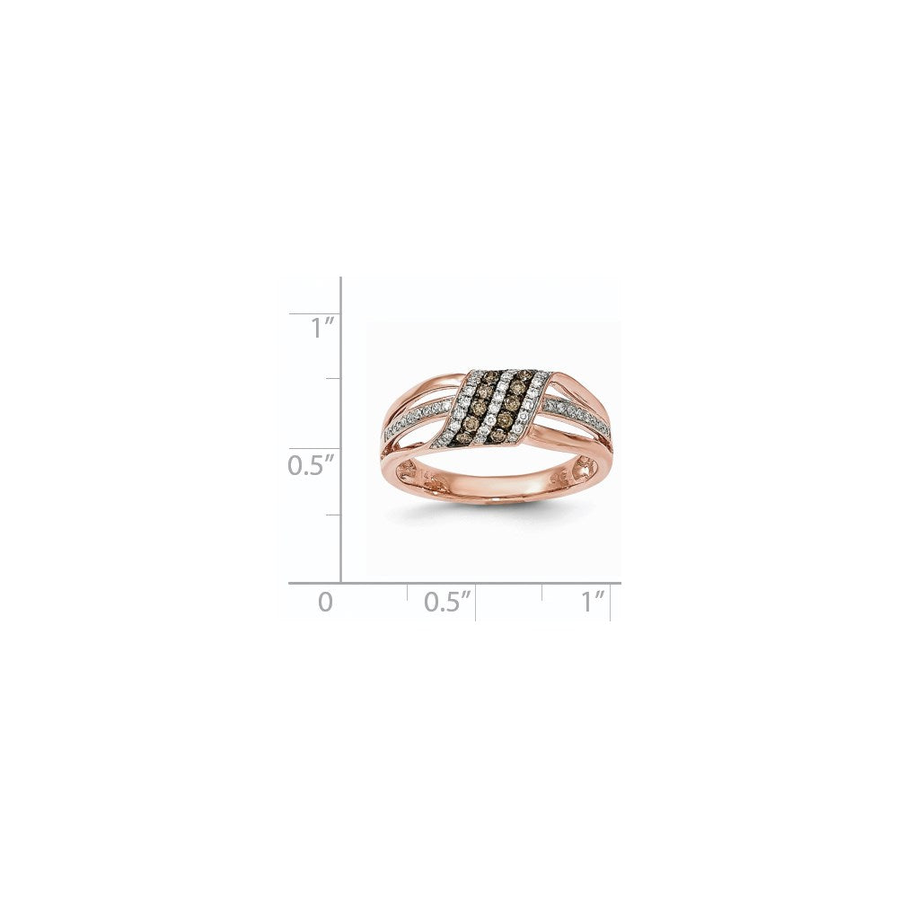 14K Roségold Ring mit weißen und braunen echten Diamanten