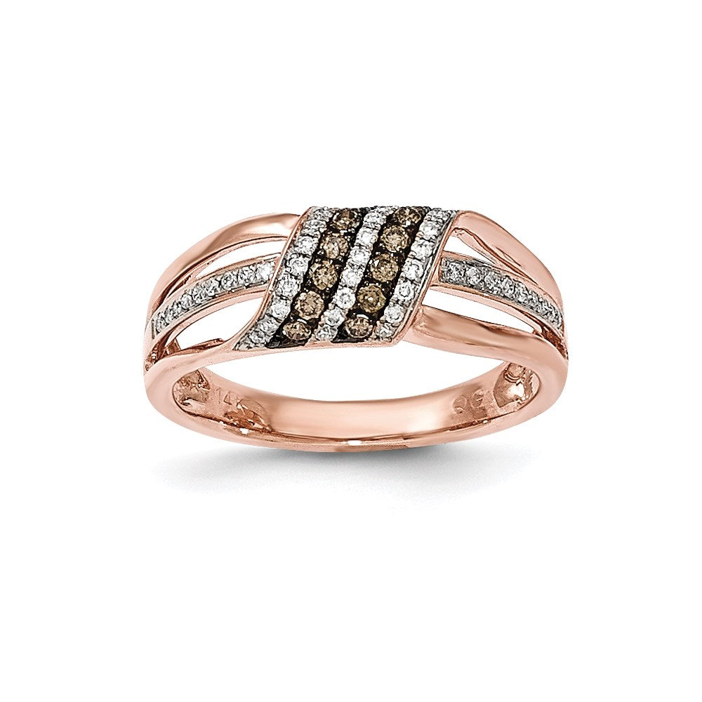 14K Roségold Ring mit weißen und braunen echten Diamanten