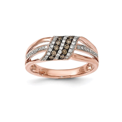 14K Roségold Ring mit weißen und braunen echten Diamanten