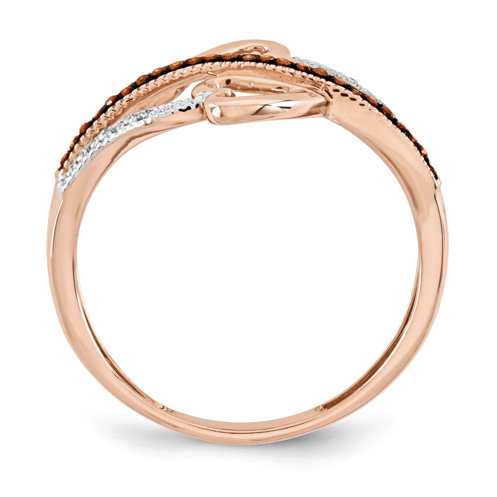 14K Roségold Ring mit Herz aus roten und weißen Diamanten